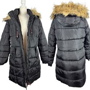 New Canada Weathergear Parka Jacket Coat Heavyweight Faux Fur Hood Black Size L